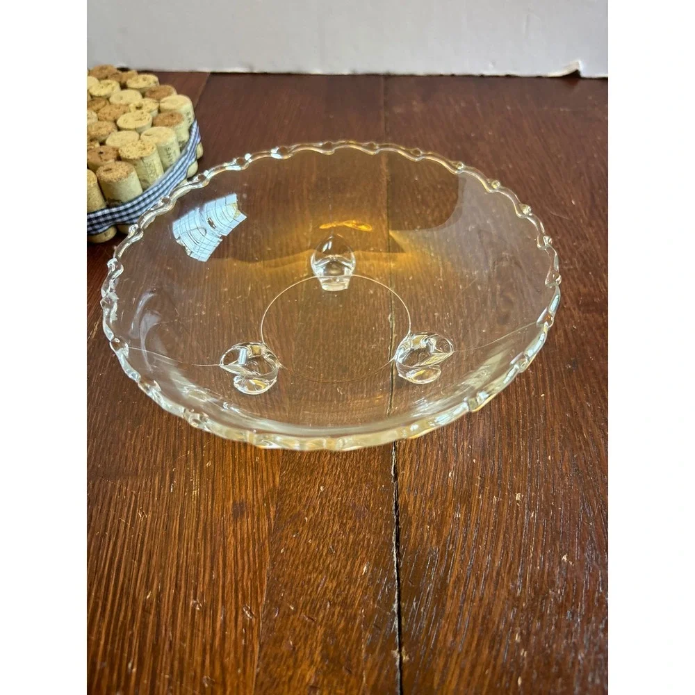 Vintage Clear Glass Footed Bowl Scalloped Rim 3 Legged Candy Nut Dish 7 Inch
